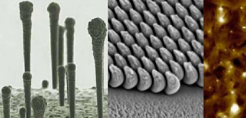 Magnified view of three different materials
